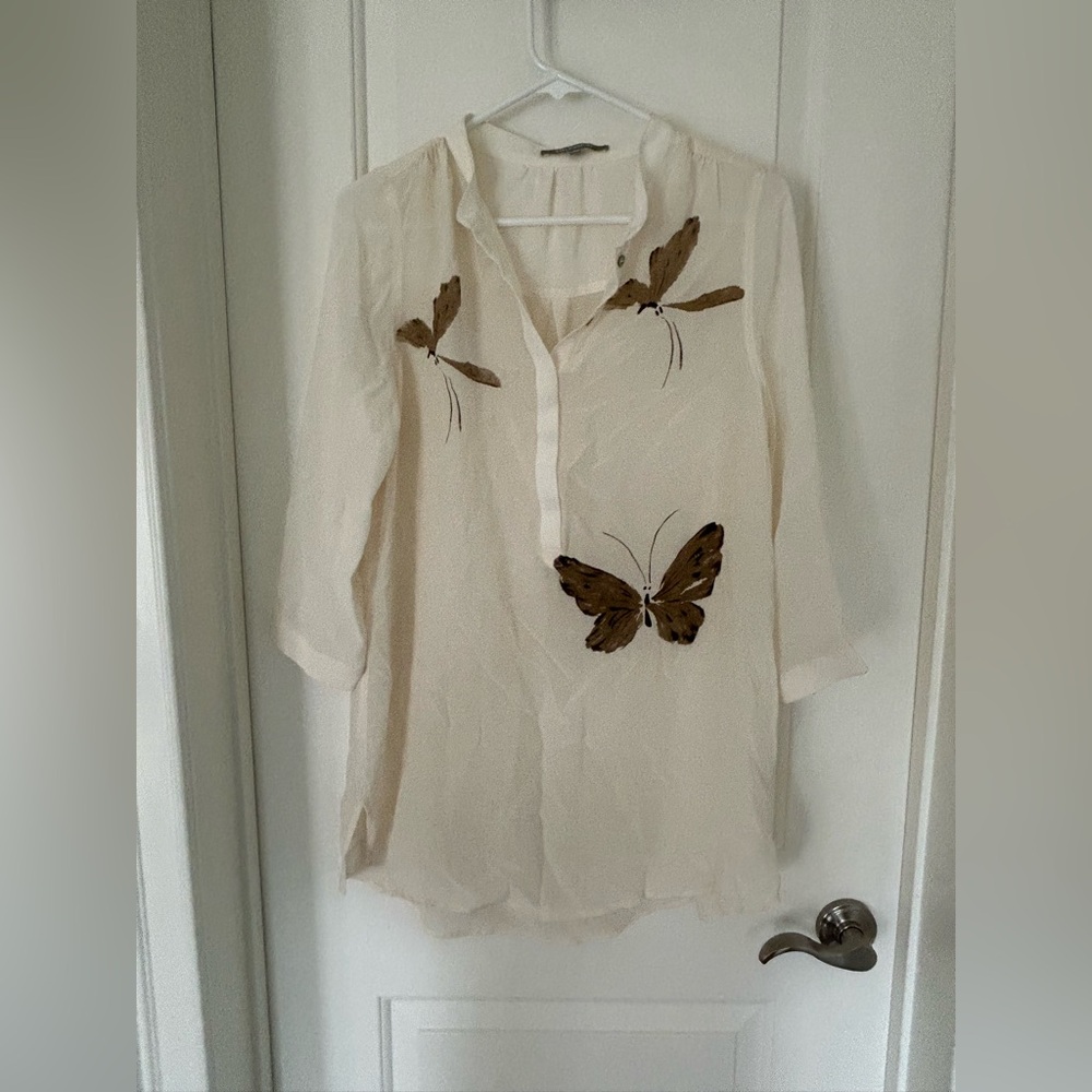 Women's Silk Cream Butterfly Blouse